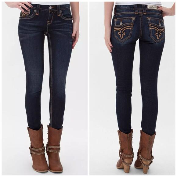 Rock Revival Calli Skinny Jeans Women's Size 30 Blue Embroidered Dark Wash - Picture 2 of 14